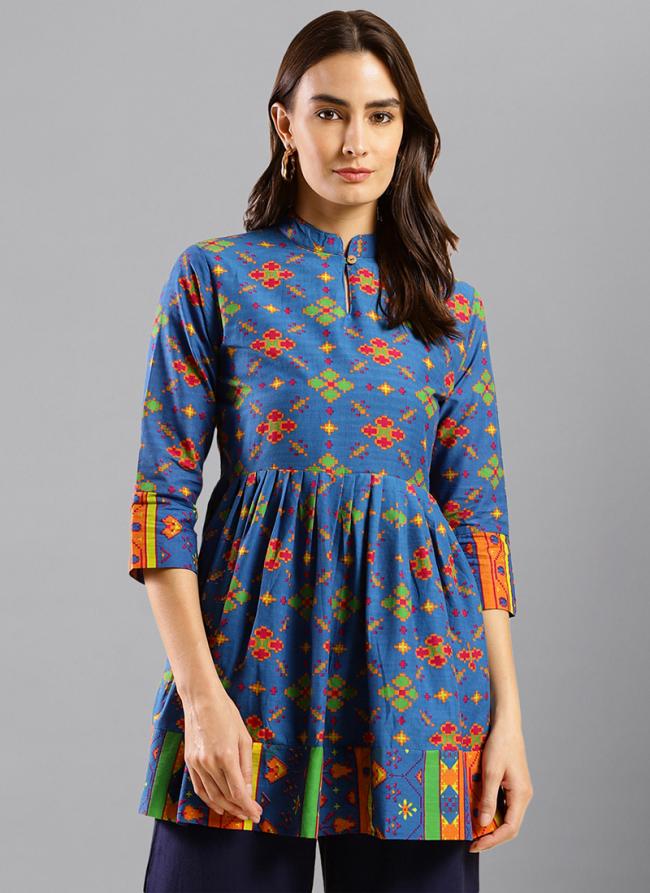 Pure Cotton Blue Casual Wear Printed Readymade Top